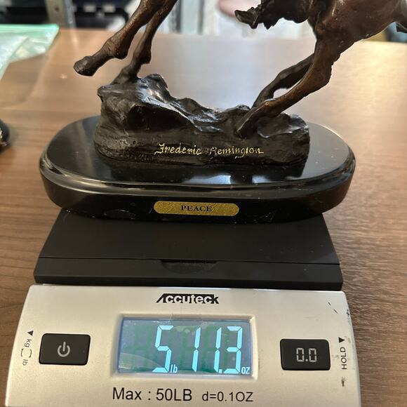 PEACE Cowboy Remington Horse Bronze Sculpture Figurine Statue Animal Figure Art - Picture 9 of 9